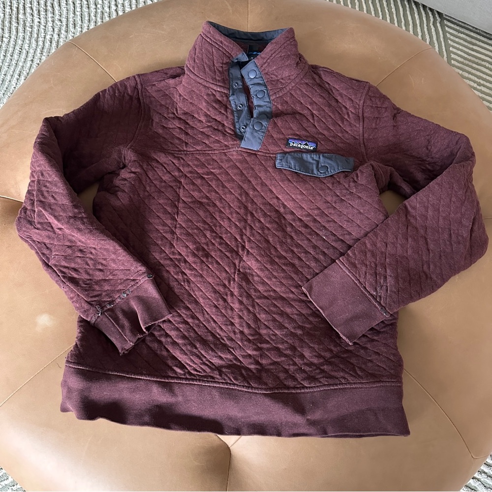 Burgundy Quilted Pullover with Button Details